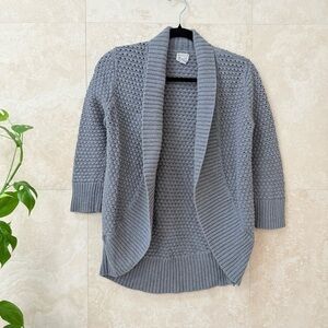 Converse One Star Gray Crochet Open Cardigan Ribbed Trim Long Sleeve Medium